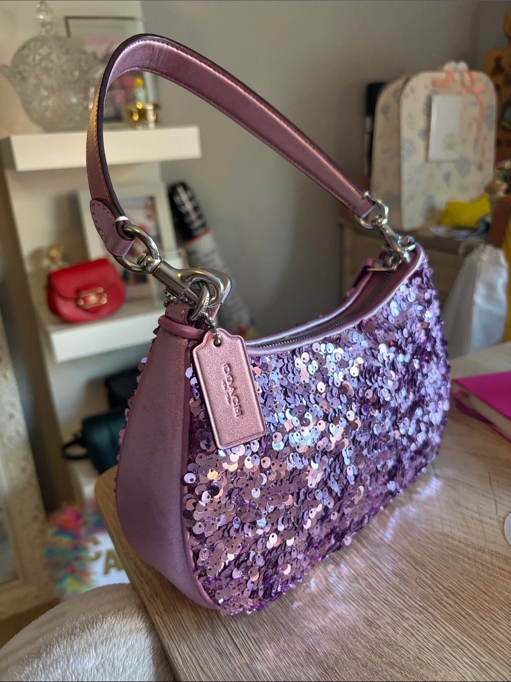 Coach sequin Teri purple bag full size
